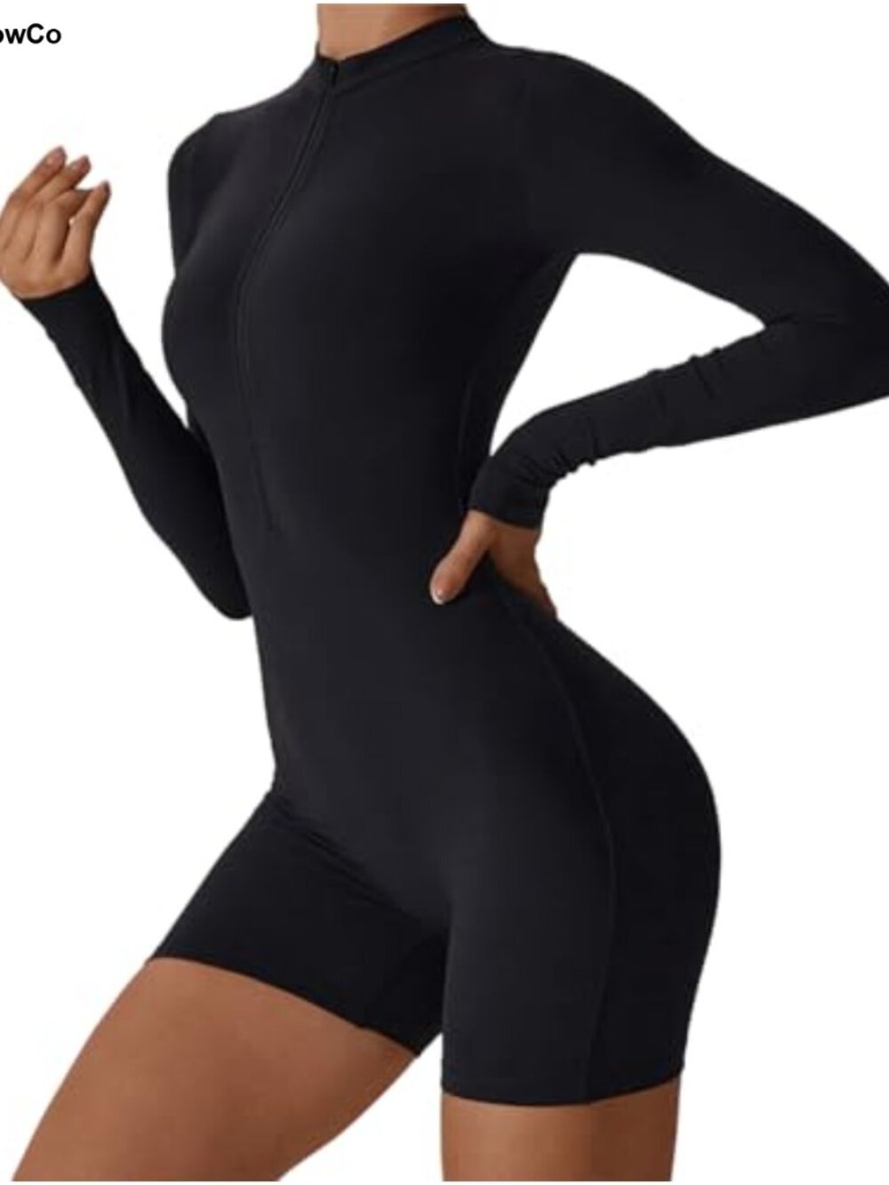 Women Compression Jumpsuit Zip Up Athletic Romper with Mock Neck (No color)